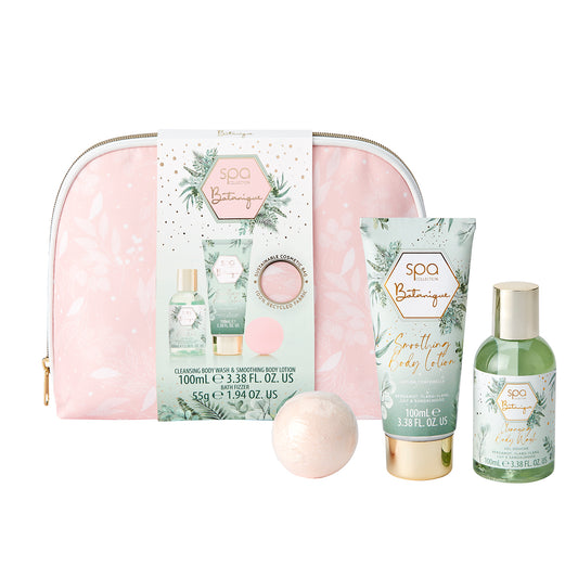 Style & Grace Spa Skin Care Gift Set - Body Lotion - Body Wash - Bath Fizzer - Recycled Fabric Cosmetic Bag